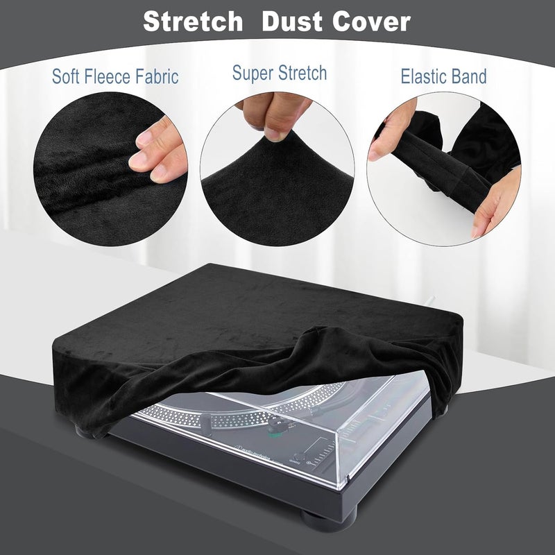 TXesign Dust Cover Compatible with Audio-Technica AT-LP120XUSB and AT-LP120XBT-USB Turntable, Stretch Fleece Dust Case Turntable Protective Cover Soft Sleeve with Elastic Band (Black) - Image 3